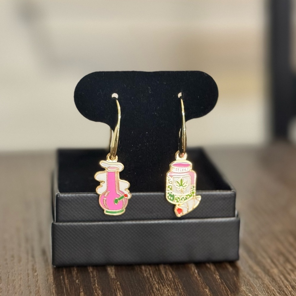Stoner Friendly Dangle Earrings Stainless Steel Gold Color